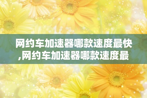 网约车加速器哪款速度最快,网约车加速器哪款速度最快最好用